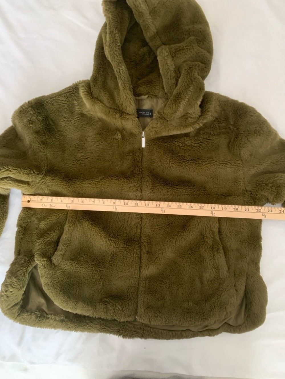 Zara Olive Green Faux Fur Plush Zip-Up Hoodie - Picture 7 of 9